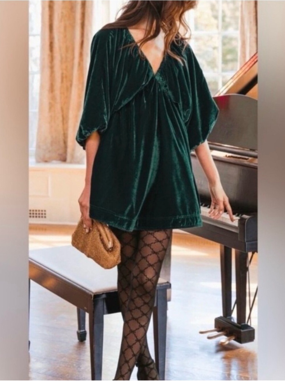 Free People Portia Velvet Mini Dress Emerald Green